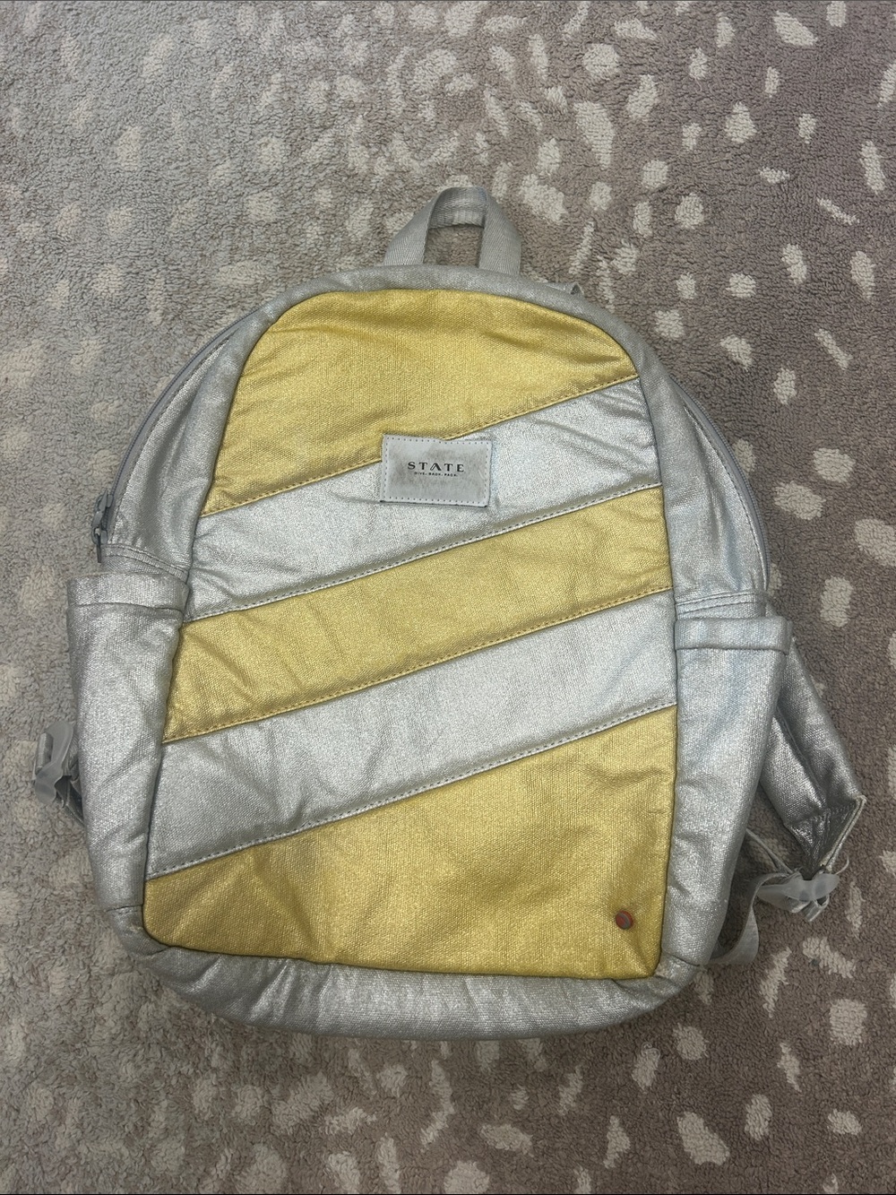 STATE Silver and Gold Diagonal Stripe Backpack